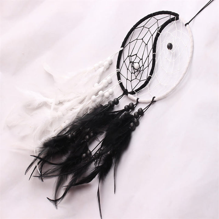 Acchiappasogni Yin Yang Rete circolare con piume Decorazione di equilibrio