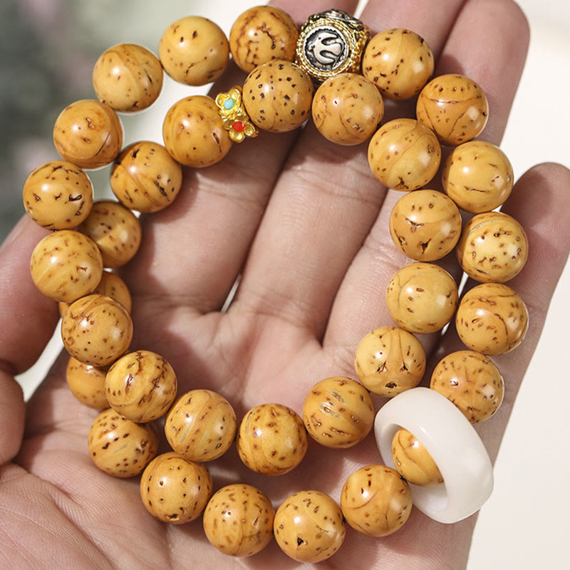 Braccialetto doppio giro Buddha Stones Tibetano Naturale Viola Oro Ratto Bodhi Seed Ricchezza