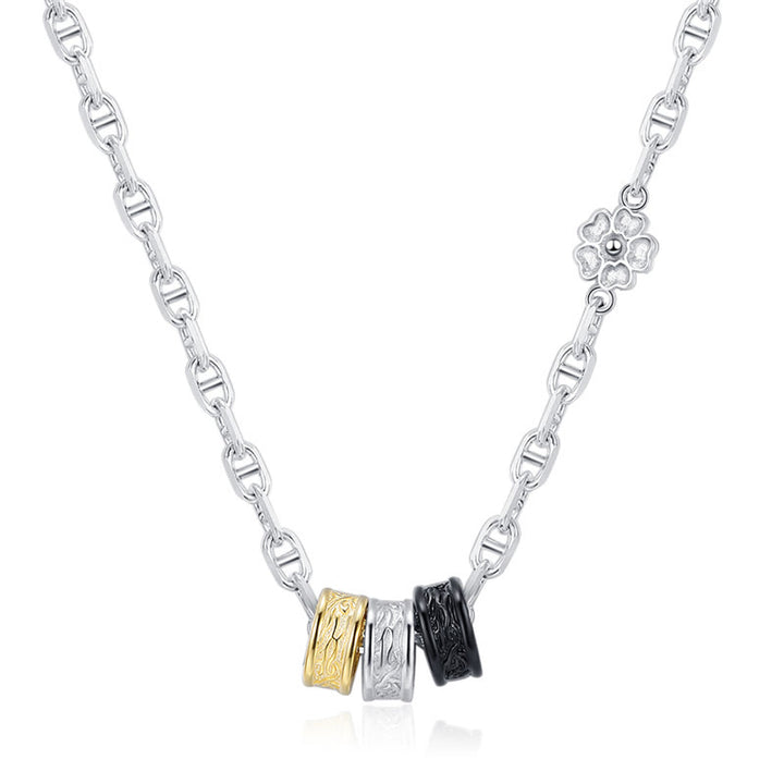 Collana con ciondolo a forma di catena energetica con design floreale della dinastia Tang in argento sterling 925 Buddha Stones