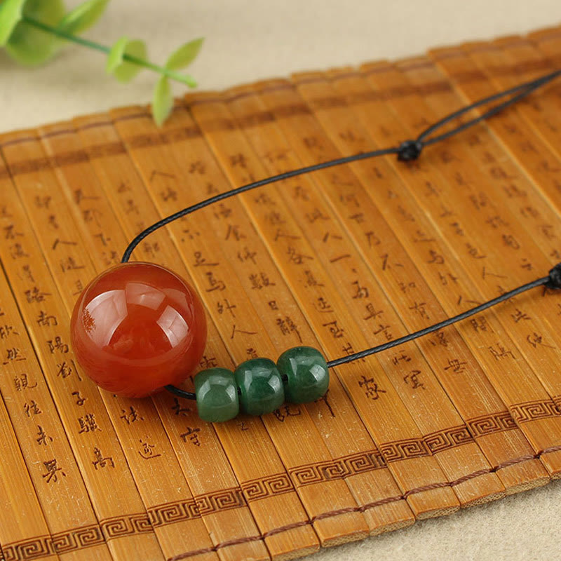 Buddha Stones Agata rossa Avventurina verde Perline di semi di Bodhi verde Collana con ciondolo in corda di cuoio calmo