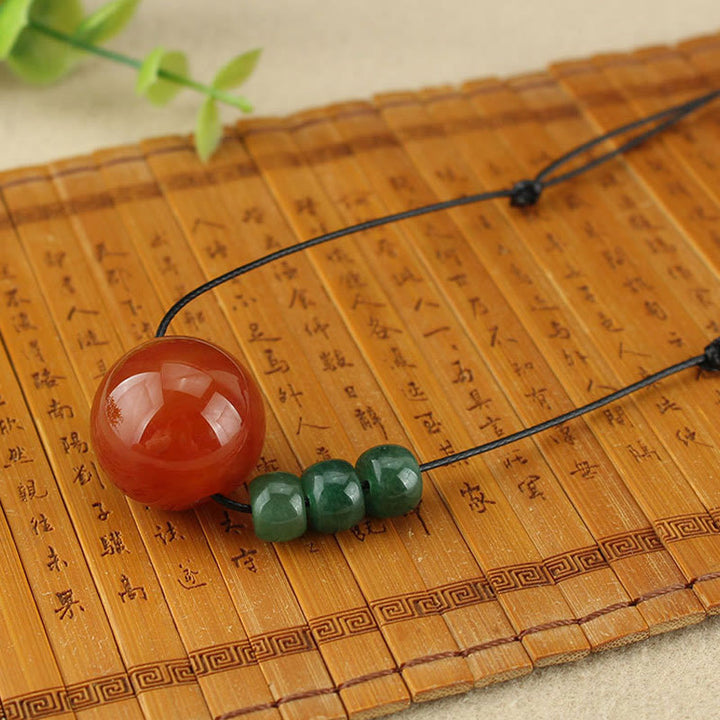 Buddha Stones Agata rossa Avventurina verde Perline di semi di Bodhi verde Collana con ciondolo in corda di cuoio calmo