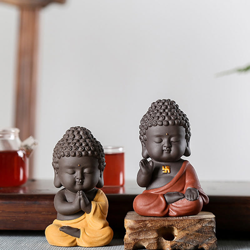 Buddha Stones Piccolo Buddha Serenity Argilla Viola Decorazione della scrivania di casa