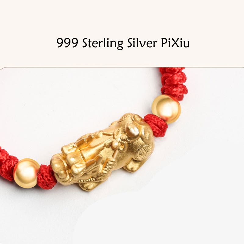 Buddha Stones per bambini in argento sterling 999 PiXiu Wealth King Kong Knot String Braided Kids
