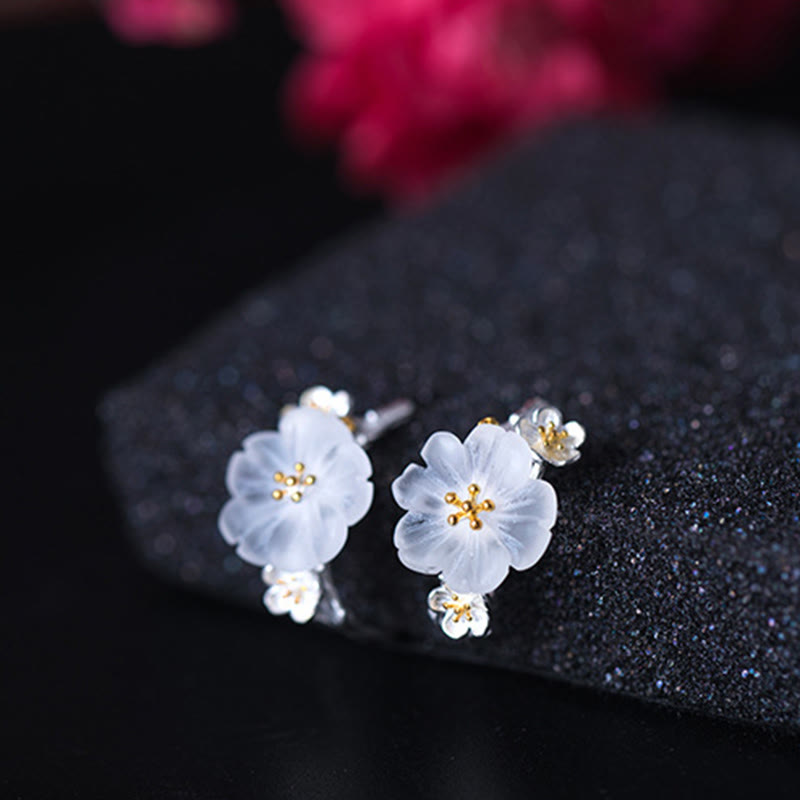 Orecchini Buddha Stones in argento sterling 925 con fiori di prugna e benedizione floreale