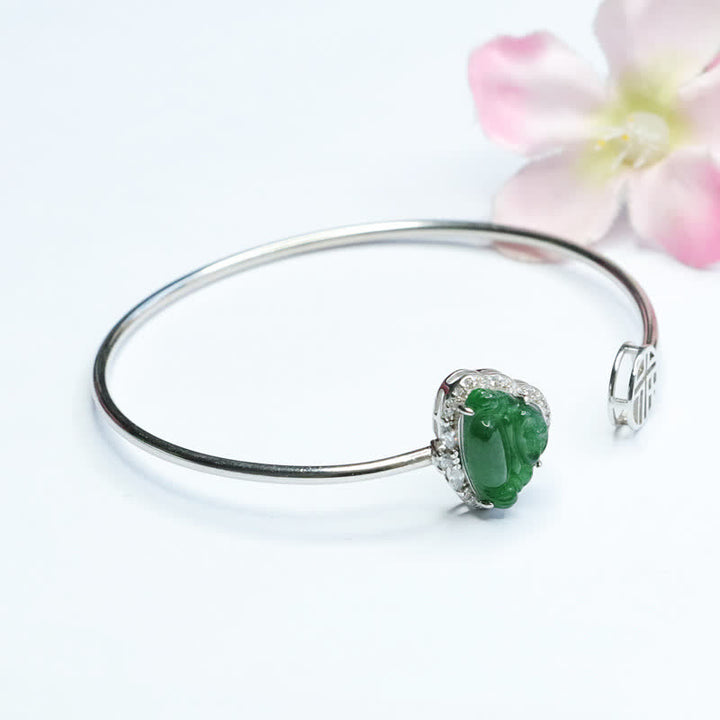 Braccialetto portafortuna Buddha Stones in argento sterling 925 con Buddha che ride e giada