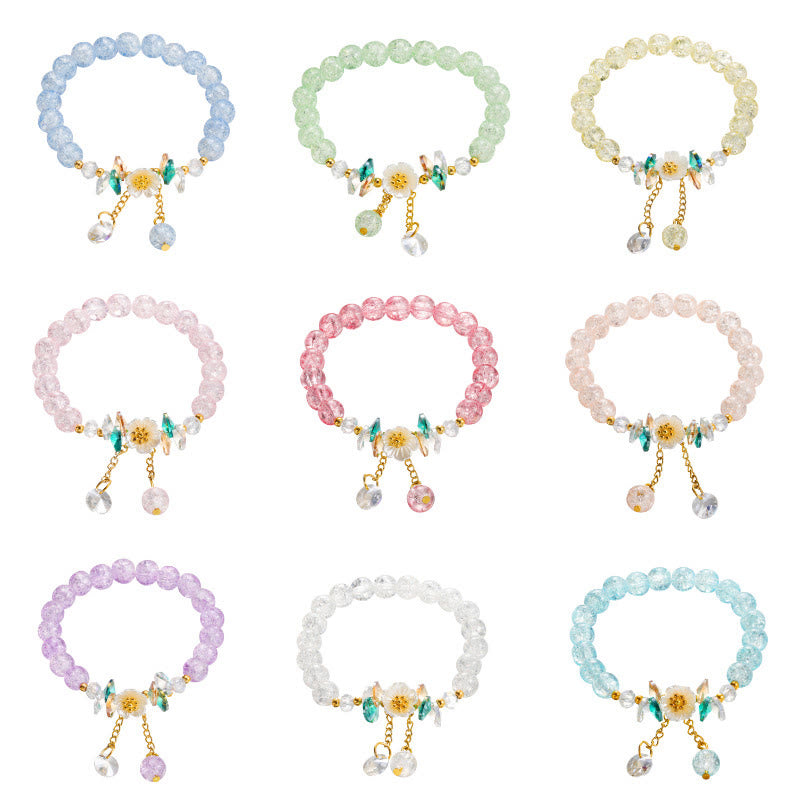 Braccialetto di perline di vetro con ciondolo a forma di fiore con design semplice Buddha Stones