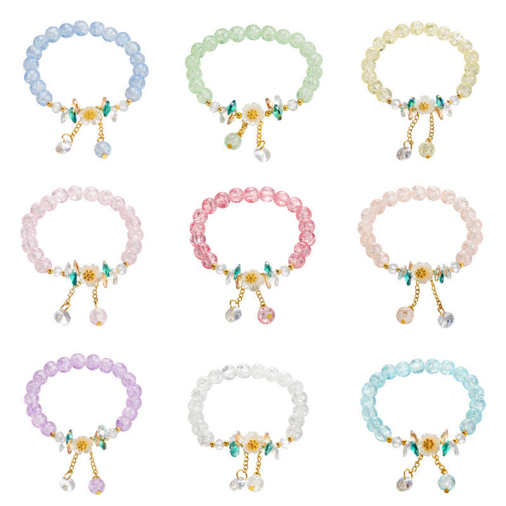 Braccialetto di perline di vetro con ciondolo a forma di fiore con design semplice Buddha Stones