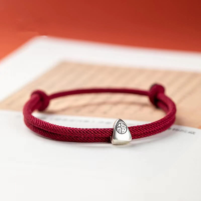 Bracciale intrecciato fatto a mano con carattere Fu in argento sterling 925 Buddha Stones