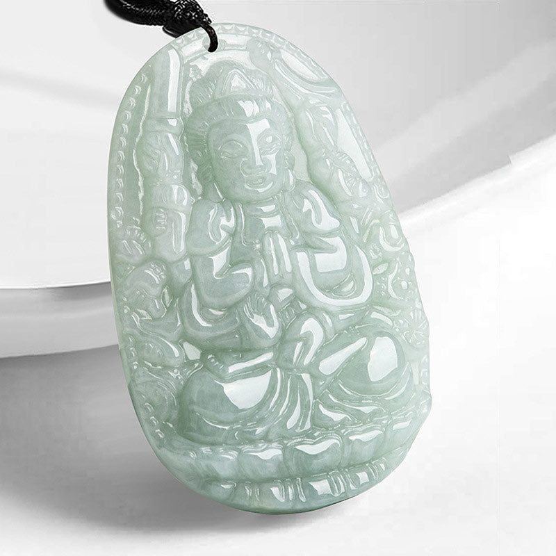 Buddha Stones Collana con ciondolo di prosperità e ricchezza in giada con Buddha dello zodiaco cinese - Ratto - image 0