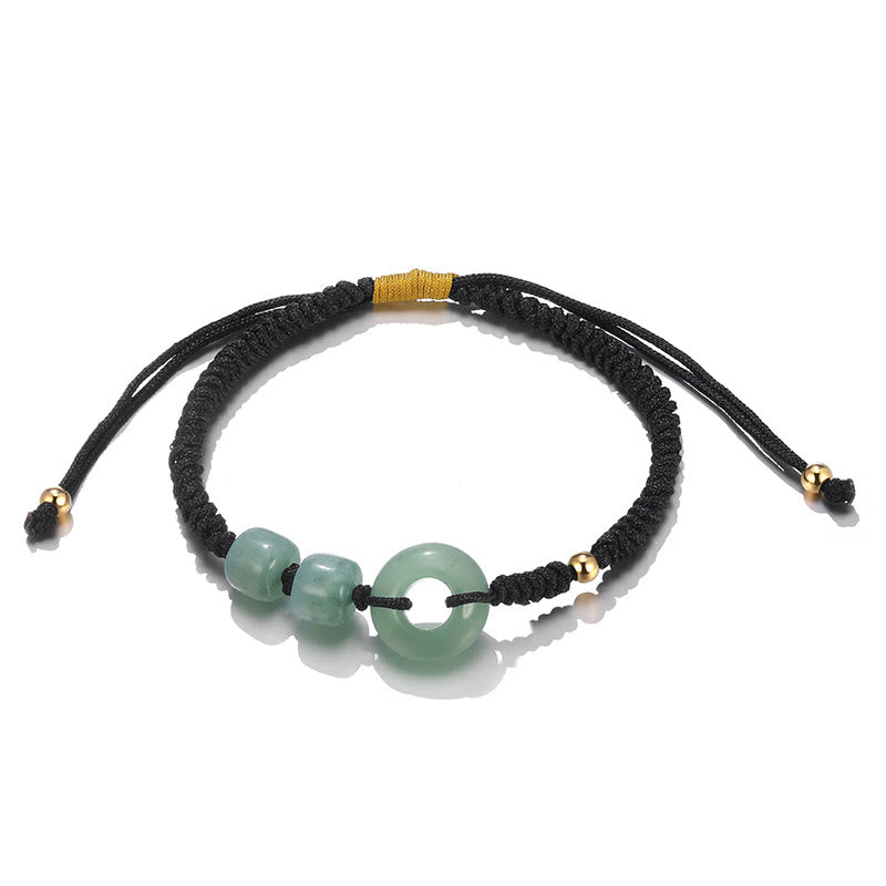 Buddha Stones 2 pezzi Braccialetto di coppia intrecciato con fibbia della pace, giada bianca, avventurina verde e fortuna