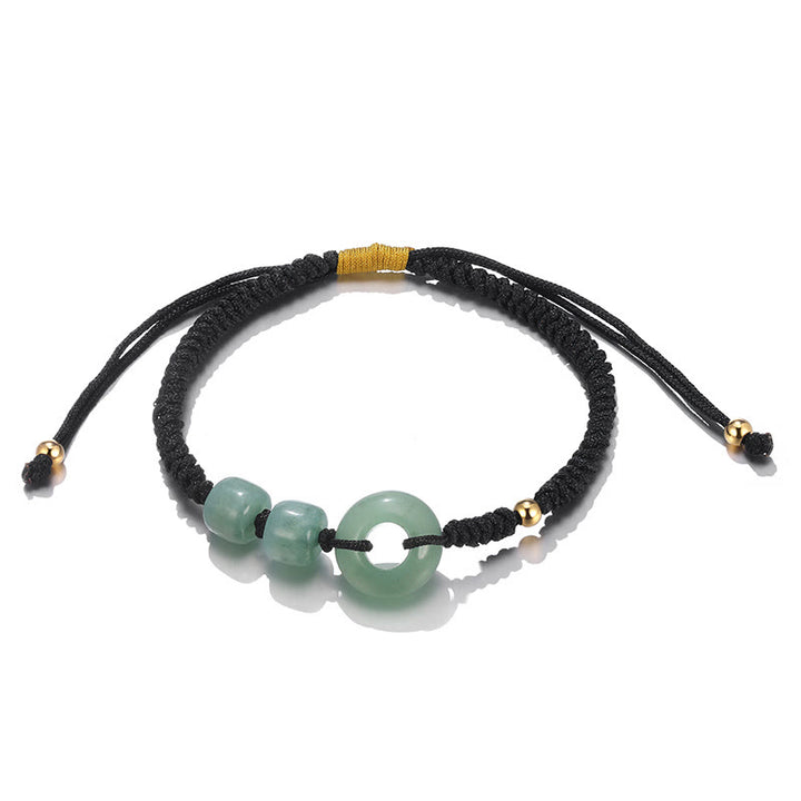Buddha Stones 2 pezzi Braccialetto di coppia intrecciato con fibbia della pace, giada bianca, avventurina verde e fortuna