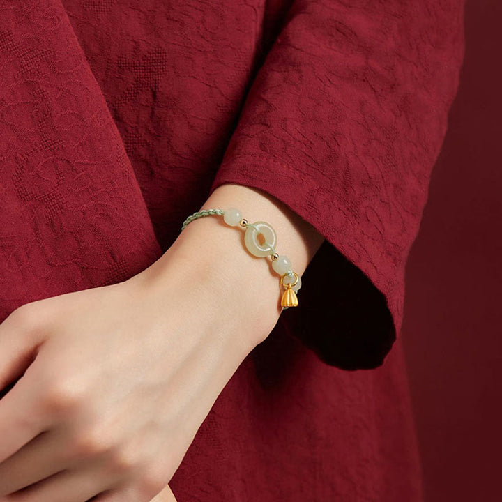 Braccialetto con corda Buddha Stones Round Peace Buckle Jade Lotus Happiness Abbondanza Ricchezza