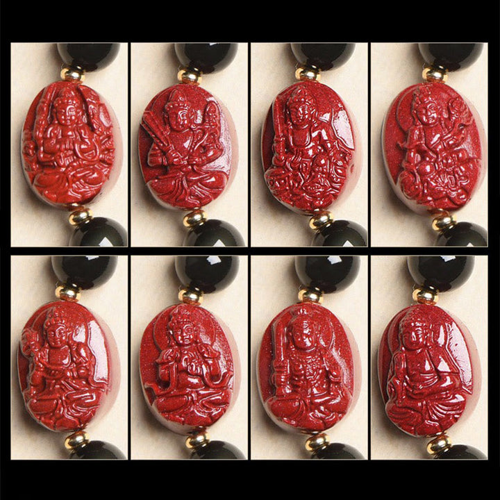 Buddha Stones Zodiaco cinese Buddha natale Ossidiana nera naturale Braccialetto di purificazione Cinabro