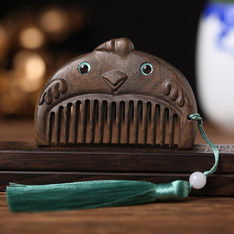 Pettine portatile cinese con sandalo verde dello zodiaco della pace - Chacate Preto Wood - Gallo - image 16
