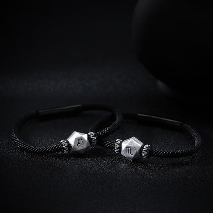 Braccialetto di corda fatto a mano con protezione delle 12 costellazioni dello zodiaco in argento sterling 999 Buddha Stones