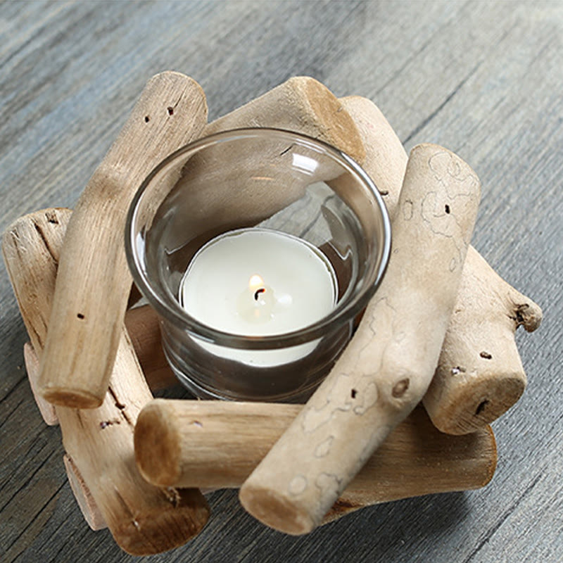 Portacandele in legno con Buddha Stones, decorazione per la casa