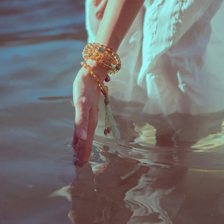 Buddha Stones 108 Mala Beads 925 Sterling Silver Citrino Sandalo Turchese Protezione Bracciale Prosperità - image 4