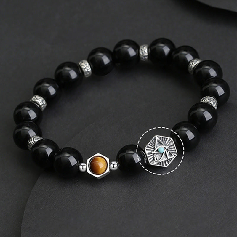 Braccialetto di purificazione Occhio di Tigre Occhio della Provvidenza in Argento Sterling 925 Buddha Stones