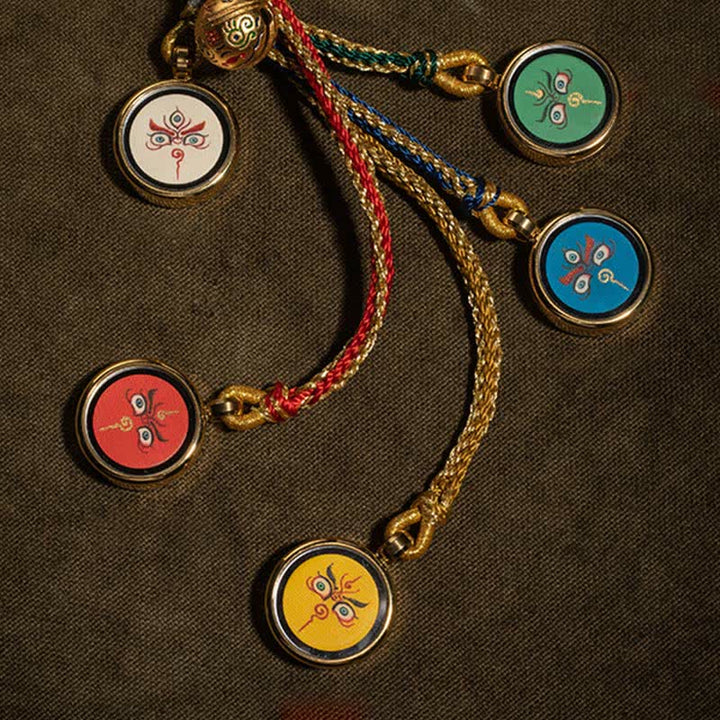 Decorazione da appendere alla parete dell'auto con protezione Thangka dei cinque dei della ricchezza, realizzata a mano in Tibet