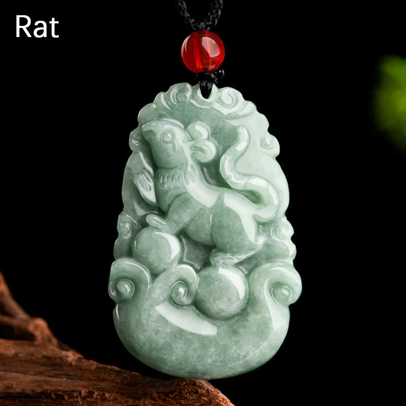 Buddha Stones Giada verde naturale 12 Zodiaco cinese Fortuna Prosperità Collana pendente - Ratto - image 1