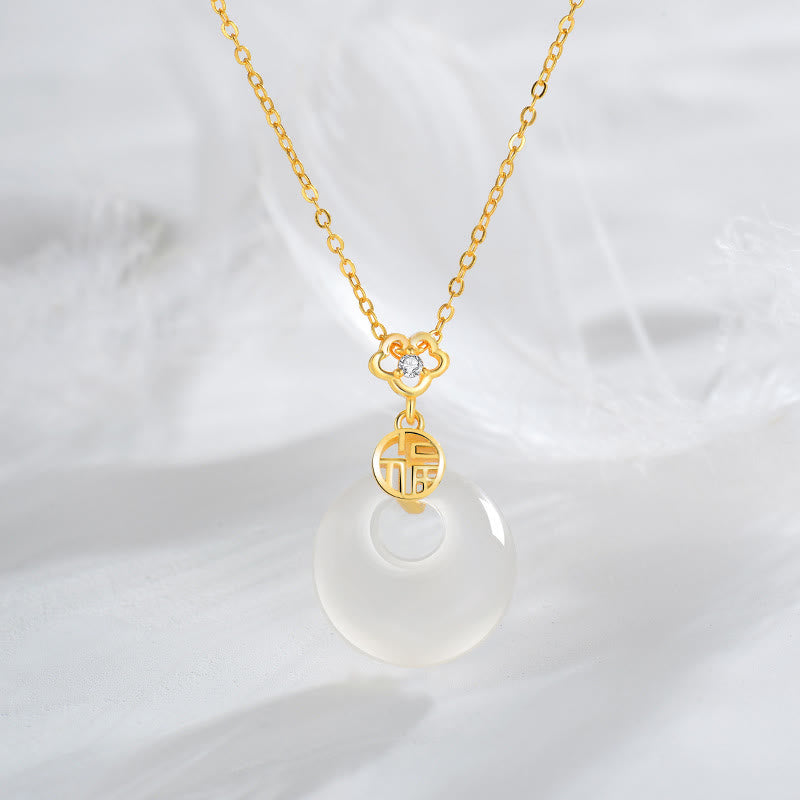 Buddha Stones 925 Sterling Silver Agata Bianca Fu Carattere Felicità Fortuna Collana Pendente - Oro - image 1