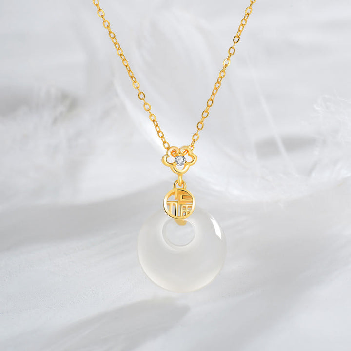 Buddha Stones 925 Sterling Silver Agata Bianca Fu Carattere Felicità Fortuna Collana Pendente - Oro - image 1