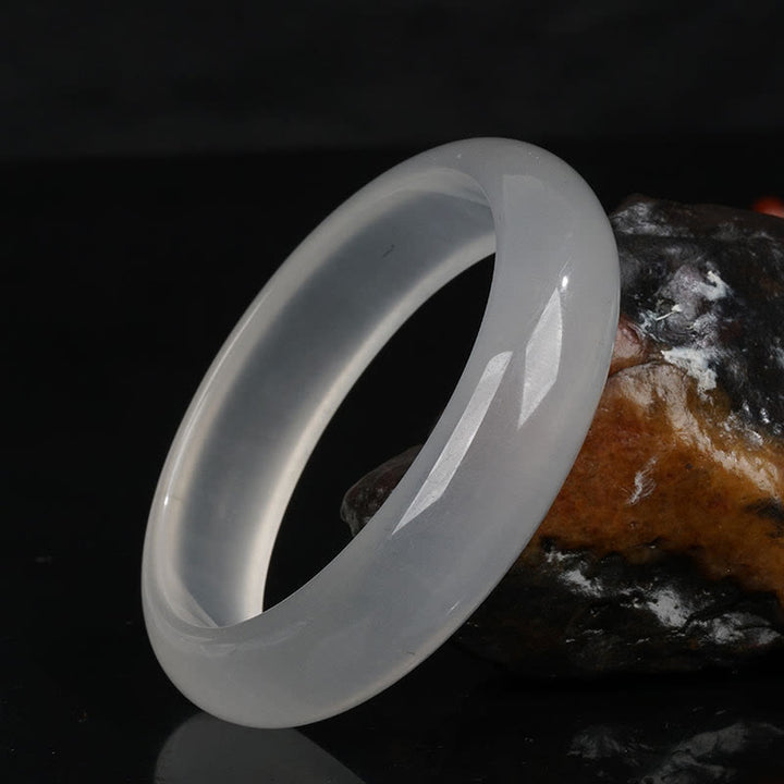 Braccialetto Buddha Stones Naturale Traslucido Seta Dorata Giada Ricchezza Fortuna - Bianco traslucido - 62 millimetri - image 1