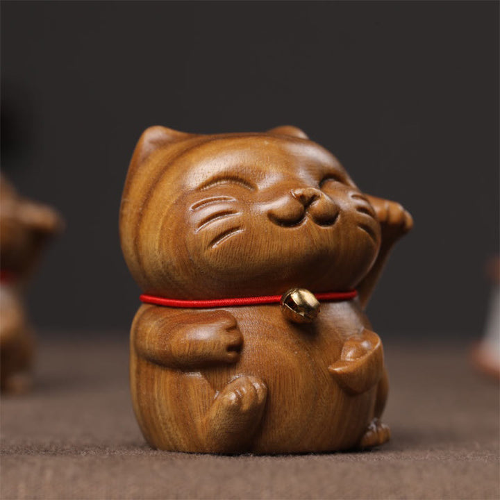 Buddha Stones Sandalo verde Piccolo Mini Carino Gatto Fortunato Pace Decorazioni - image 8