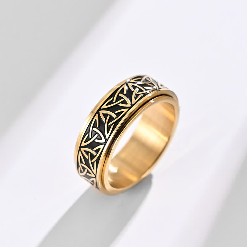 Anello girevole calmo in acciaio al titanio con nodo triangolare in Buddha Stones