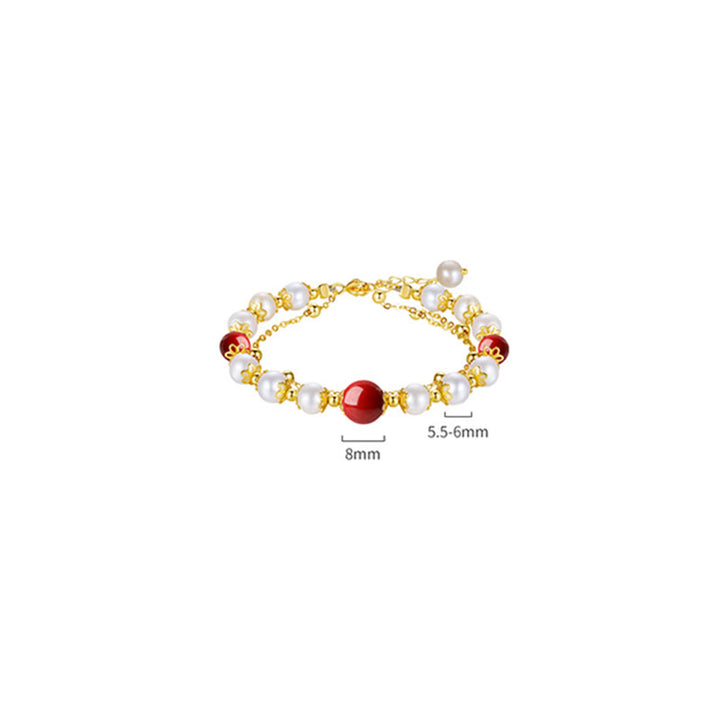 Bracciale a catena a doppio strato con perle di cinabro e argento sterling 925 Buddha Stones