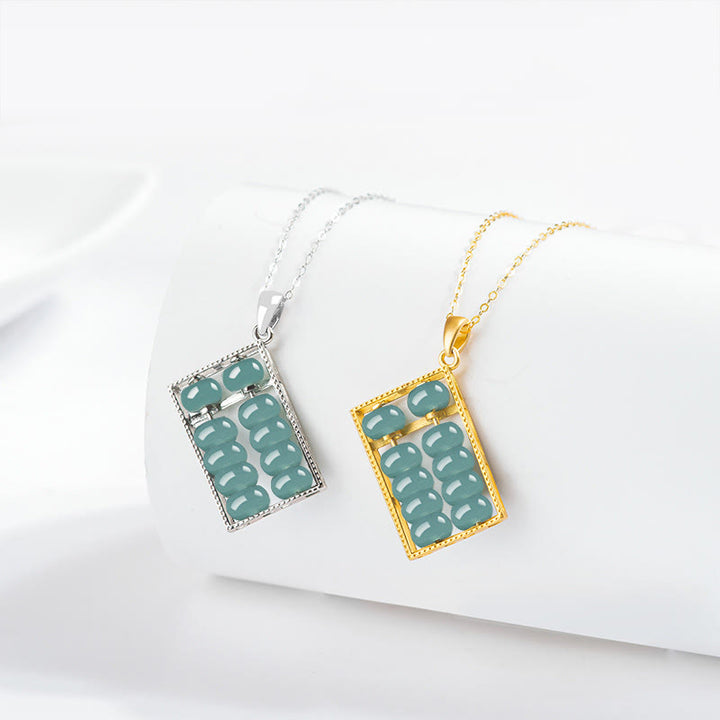 Collana con ciondolo Buddha Stones in argento sterling 925 con motivo abaco in giada naturale e motivo abbondanza