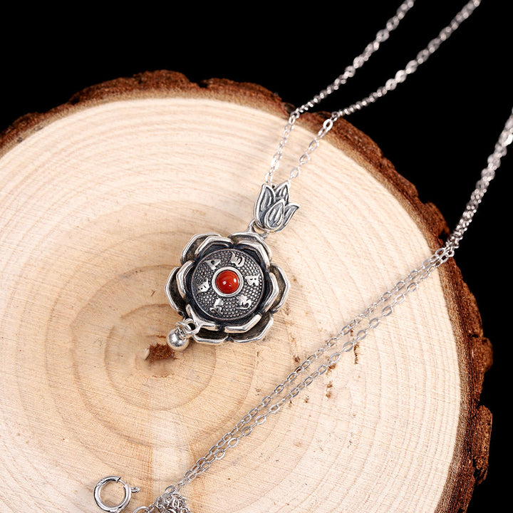 Buddha Stones 925 Sterling Silver Om Mani Padme Hum Lotus Peace Collana Ciondolo Orecchini