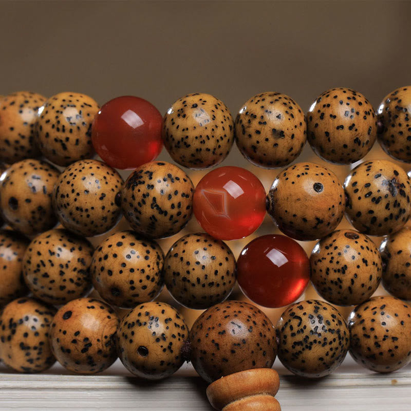Buddha Stones 108 Mala Beads Bodhi Seed Braccialetto di Agata Rossa Auspiciousness