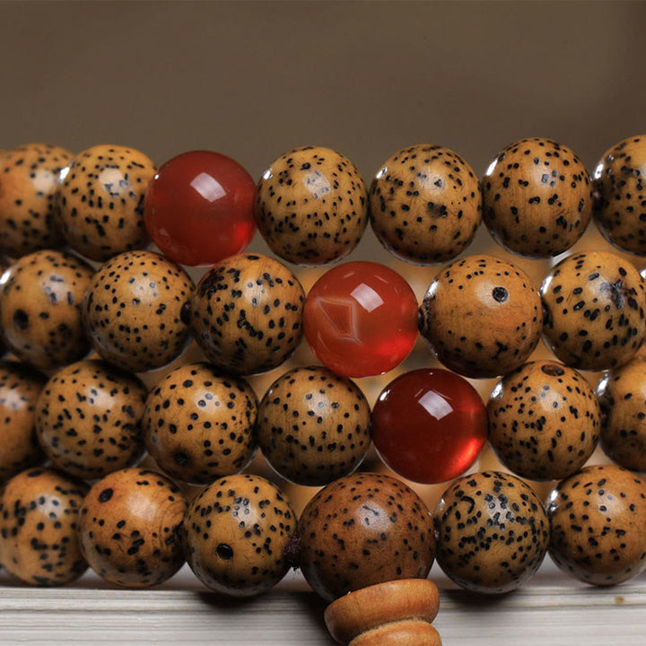 Buddha Stones 108 Mala Beads Bodhi Seed Braccialetto di Agata Rossa Auspiciousness
