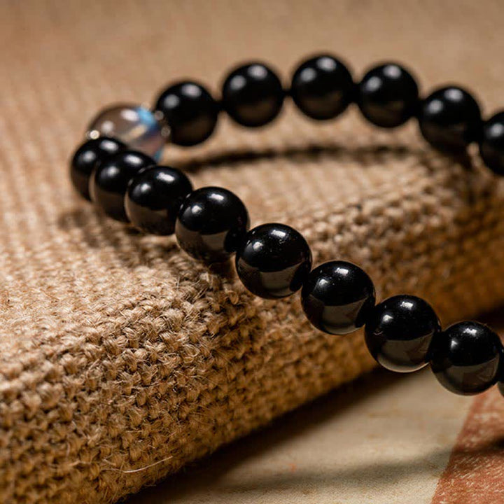 Braccialetto cinese zodiaco natale Buddha 925 argento sterling ossidiana nera pietra di luna forza - image 17