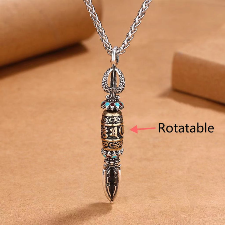 Buddha Stones Tibetano Om Mani Padme Hum Protezione Ricchezza Collana girevole pendente