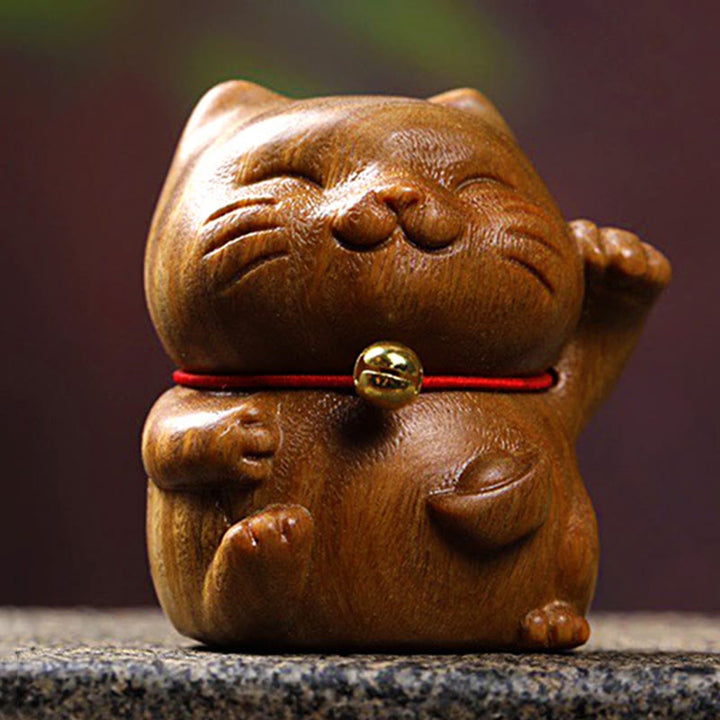 Buddha Stones Sandalo verde Piccolo Mini Carino Gatto Fortunato Pace Decorazioni - image 2