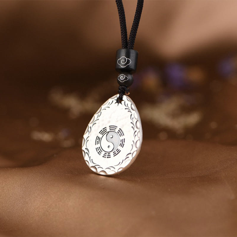 Buddha Stones Vintage 999 Sterling Silver Yin Yang Bagua Water Drop Design Balance Harmony Collana Pendente - image 3