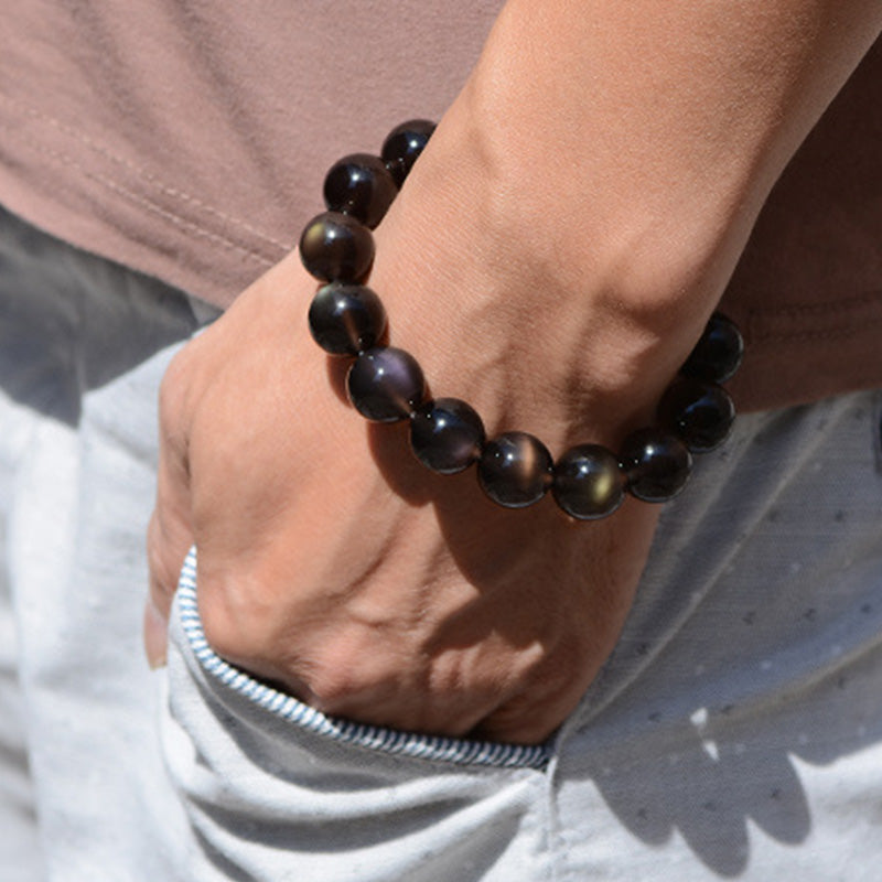 Braccialetto positivo in ossidiana arcobaleno naturale Buddha Stones