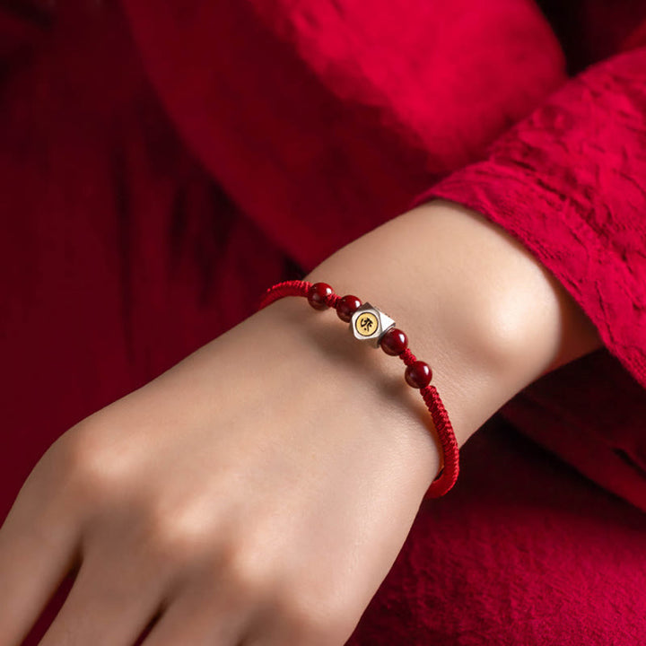 Bracciale Buddha Stones 925 Sterling Silver Zodiaco Cinese Buddha Natale Cinabro Calma