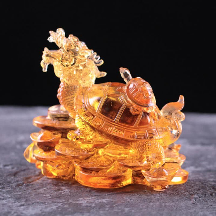 Buddha Stones Feng Shui Drago Tartaruga Monete Fatto a Mano Cristallo Liuli Fortuna Pezzo d'Arte Decorazione per Casa Ufficio
