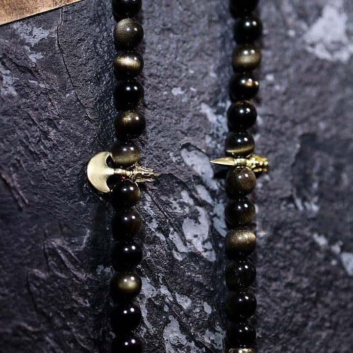 Buddha Stones 108 Mala Beads Oro Lucente Ossidiana Occhio di Tigre Pietra Occhio d'Aquila Bracciale della Ricchezza