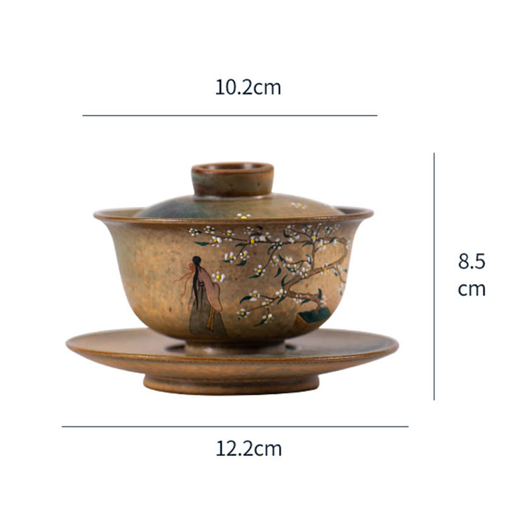 Buddha Stones Jingdezhen dipinte a mano Ru Kiln porcellana Hanfu ragazza fiore ceramica Gaiwan Sancai tazza da tè Kung Fu tazza da tè e piattino con coperchio