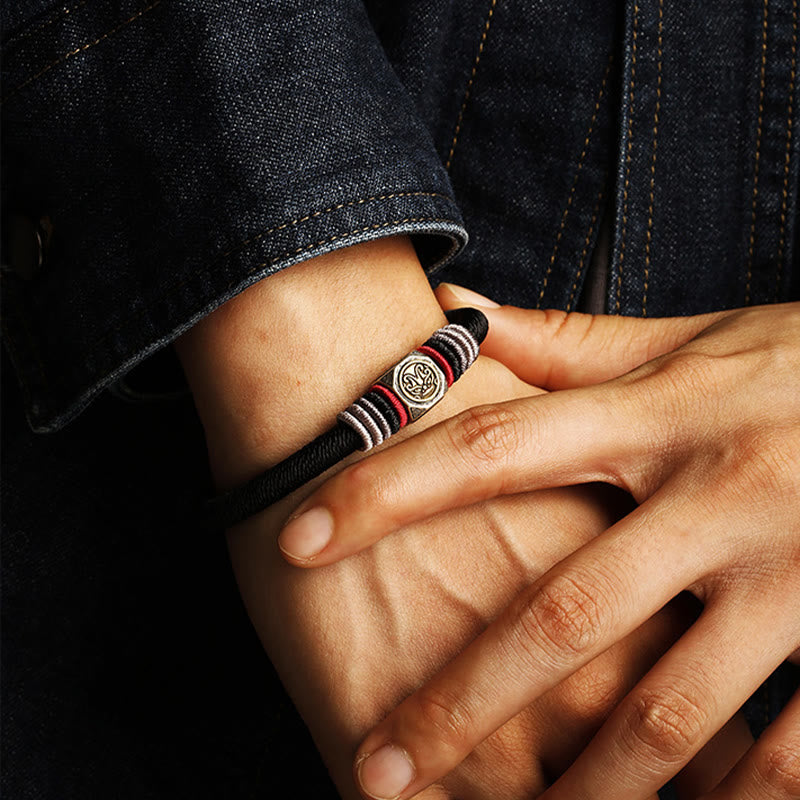 Bracciale Buddha Stones in argento sterling 925 con nodo perfetto e nodo King Kong, fede e forza