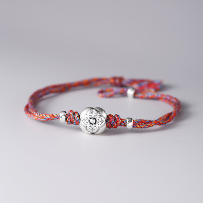 Bracciale intrecciato multicolore Buddha Stones in argento sterling 999 Persimmon Luck