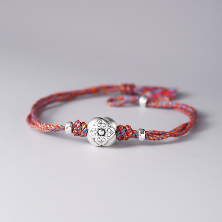 Bracciale intrecciato multicolore Buddha Stones in argento sterling 999 Persimmon Luck