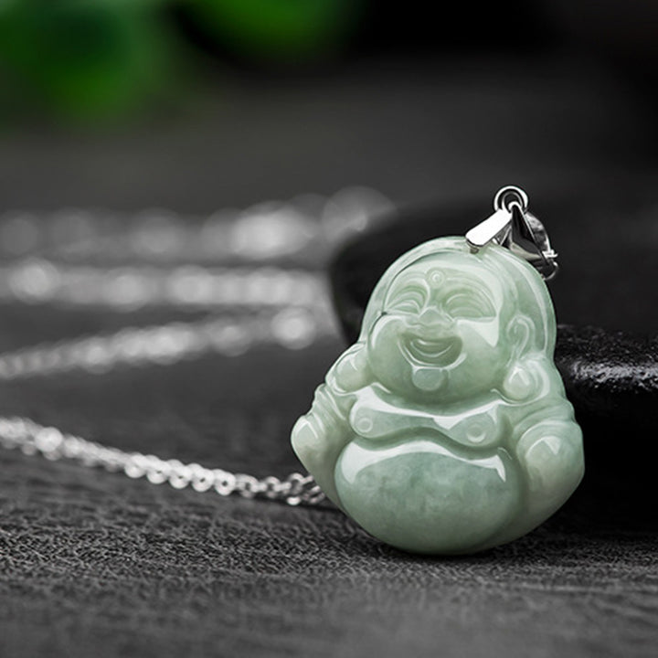 Collana con Buddha Stones in argento sterling 925 con ciondolo a forma di Buddha che ride e giada - image 6