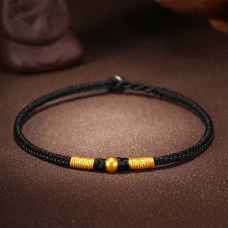 Braccialetto di protezione intrecciato fatto a mano con nodo King Kong, perline d'oro 999 Buddha Stones