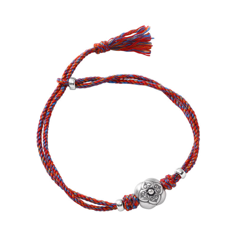 Bracciale intrecciato multicolore Buddha Stones in argento sterling 999 Persimmon Luck