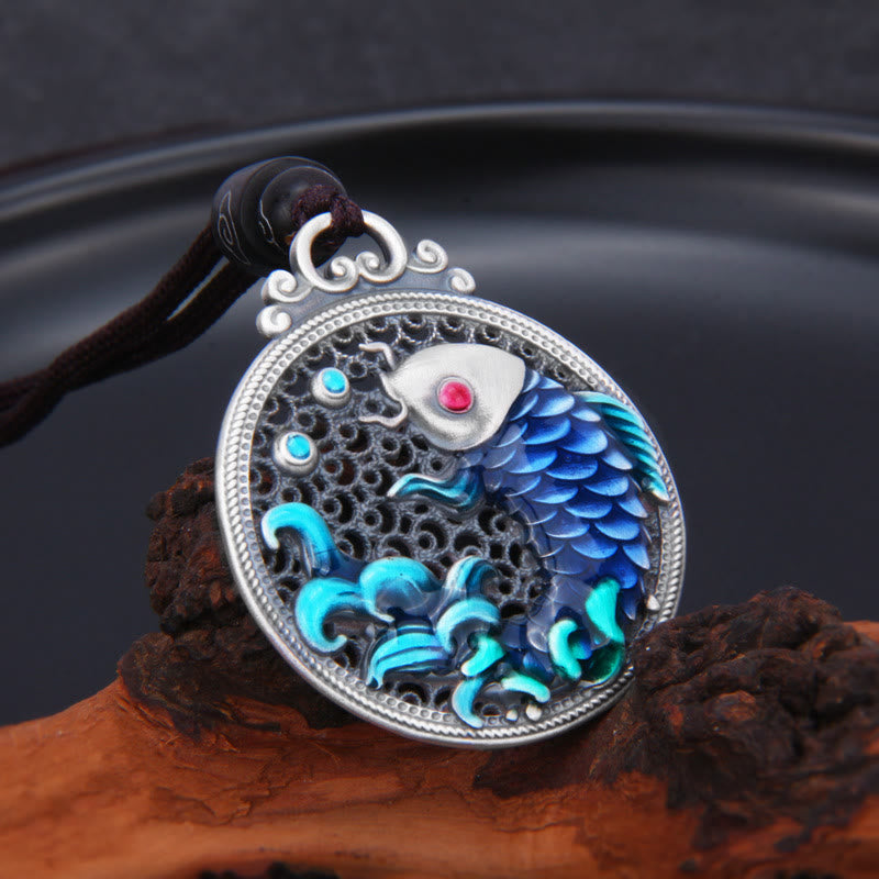 Collana con ciondolo Buddha Stones 999 Sterling Silver Luck Koi Fish Success Prosperity - image 2